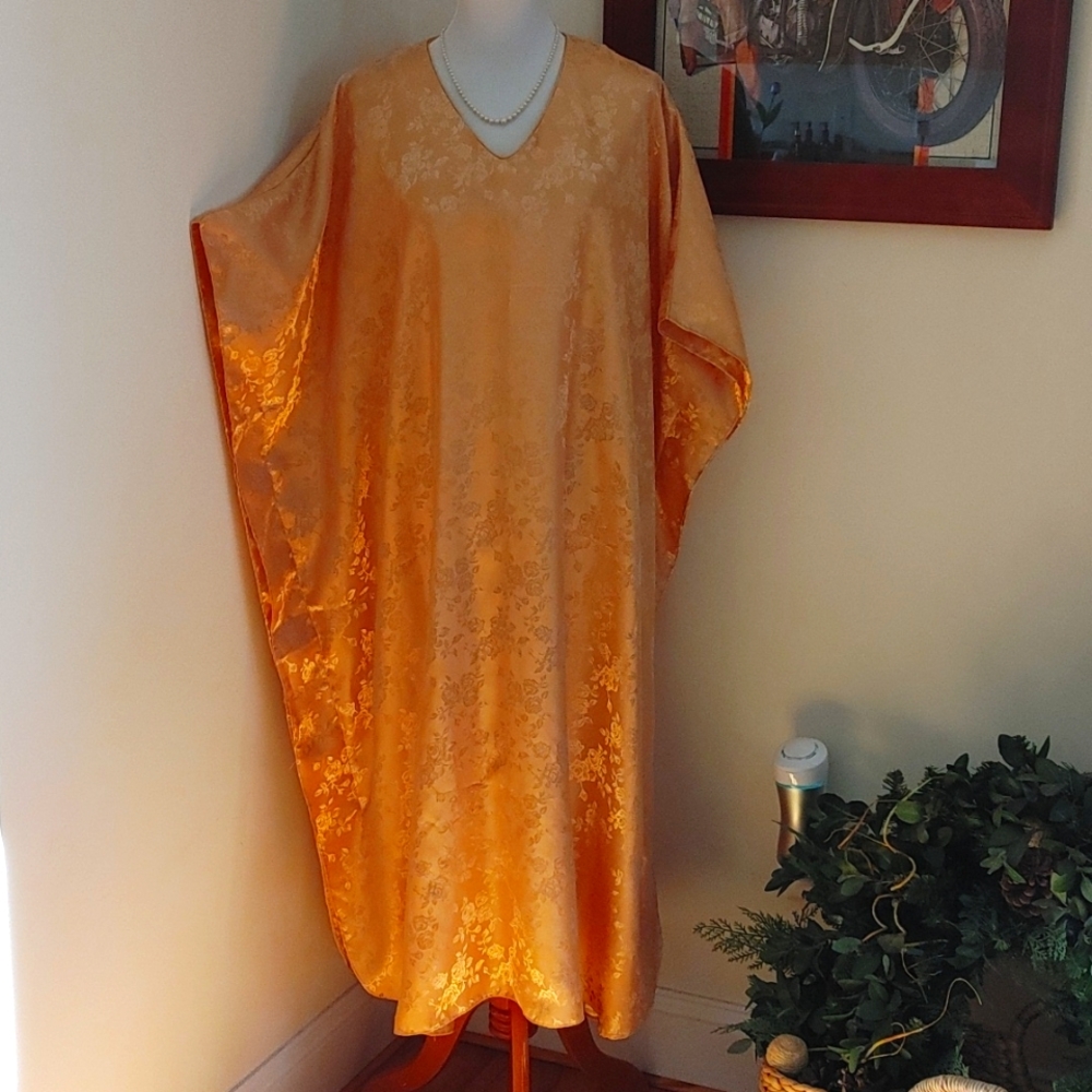 Silky Orange V-Neck Caftan Nightgown